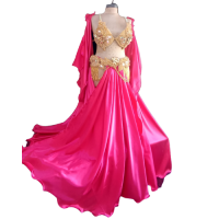 PEMBE SATEN  GOLD ORYANTAL DANS KOSTUMÜ